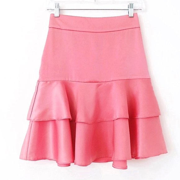 90's Vintage Pink Satin Ruffle Mini Skirt - 25" - Picture 1 of 6